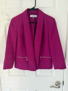 Kasper Fuchsia Pink Shawl Collar Blazer Size 4 Zip Pocket Career Jacket